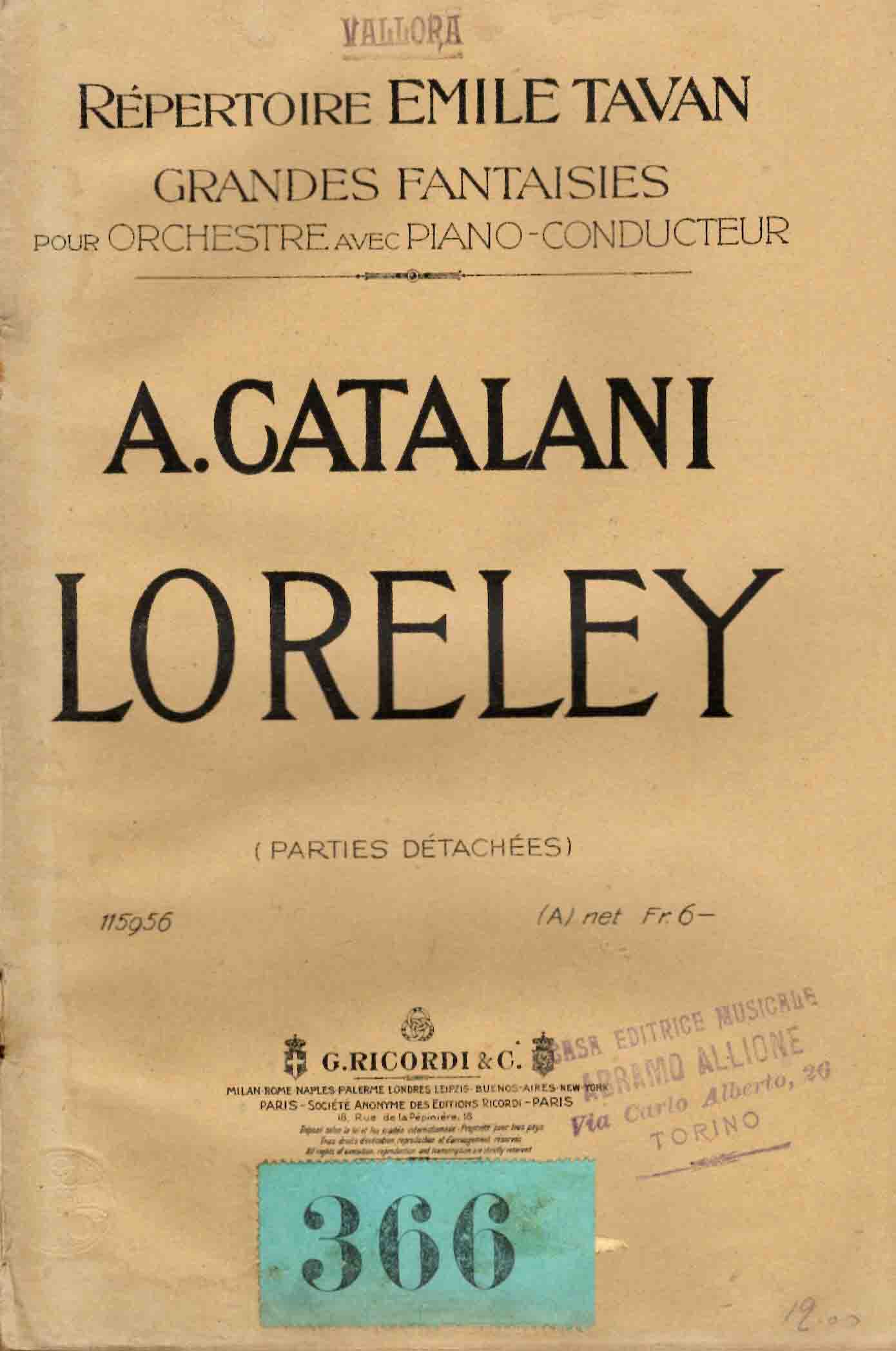 Loreley. Opéra en 3 actes. Grande Fantasie par E. Tavan